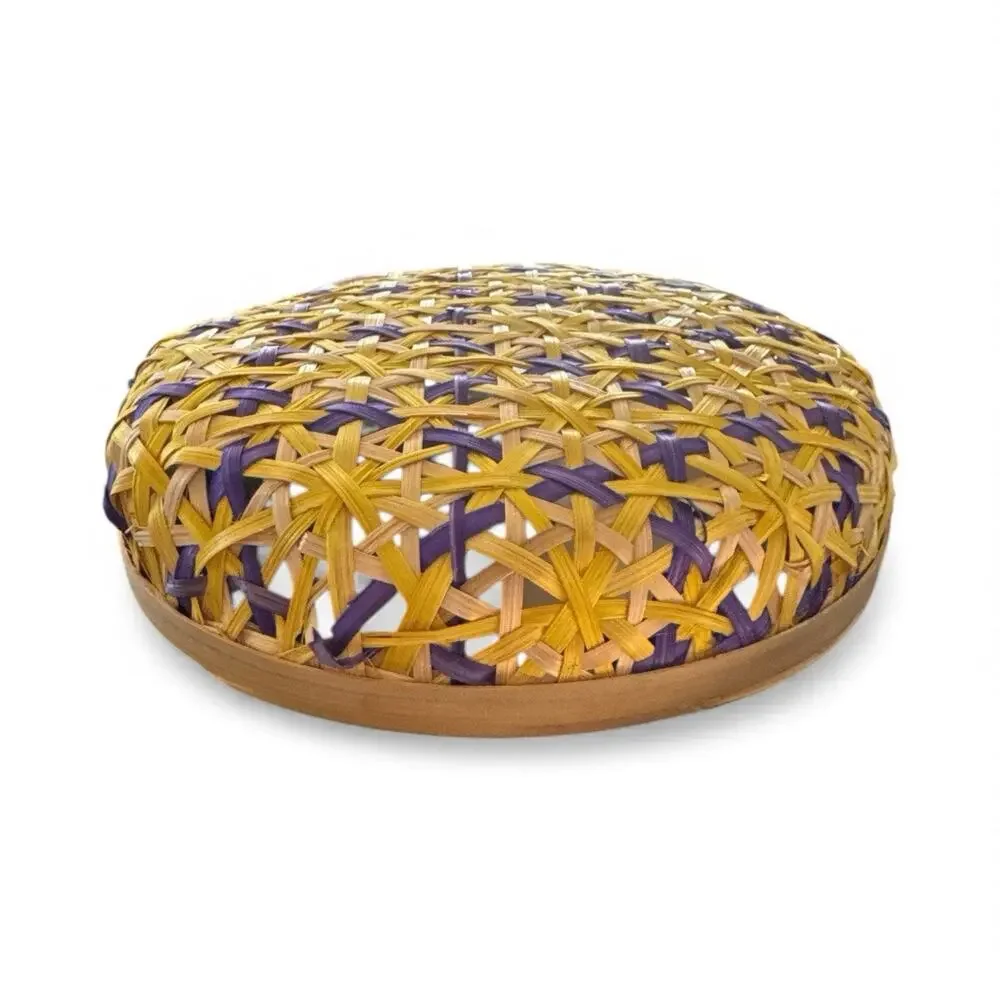 Ann Lee Designs handwoven bamboo decorative basket tray 7.5” Purple yellow